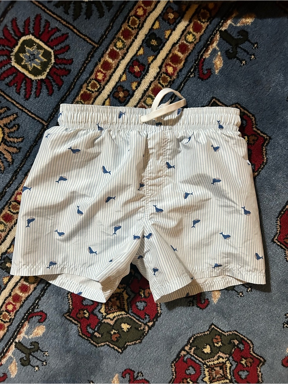 H&M White Swim Shorts with Blue Whale Motif